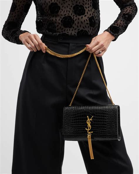 authentic large ysl croc tassel crossbody bag in black|Saint Laurent Kate Medium Tassel YSL Crossbody Bag in Croc .